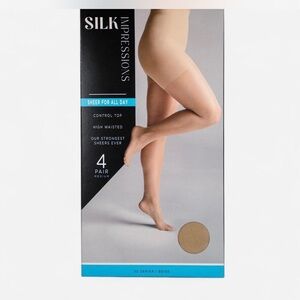 Silk Impressions Sheer Control Top Pantyhose 4-Pack Beige Small NWT Tights